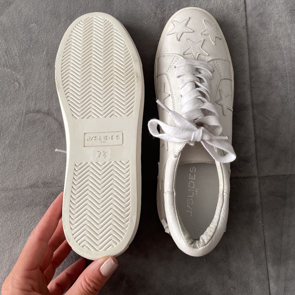 NEW! J/Slides NYC Size 7.5 White Leather Sneakers Stars